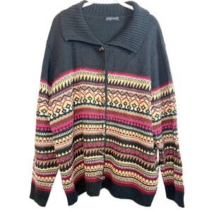 Fair Isle Cardigan horn button Plus Sz. 2X Carolyn Taylor Sweater Cabincore cozy